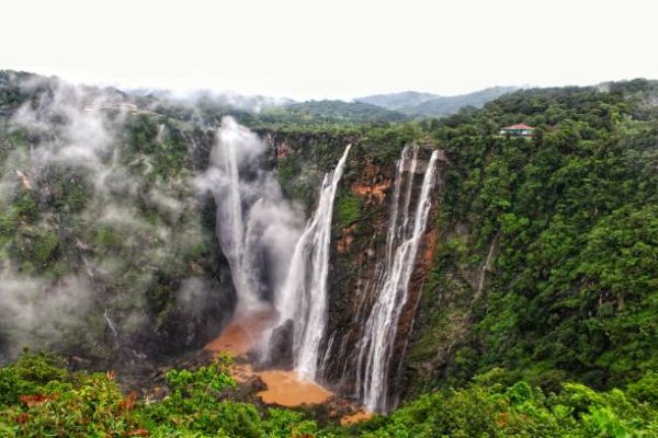 Jog falls waterfall in shivamogga during monsoon season